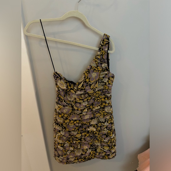 NWT Zara Floral One Shoulder Ruched Mini Dress Size Medium - Picture 5 of 7